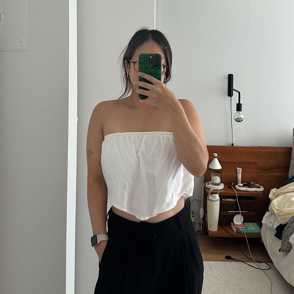 Aerie White Strapless Crop Top